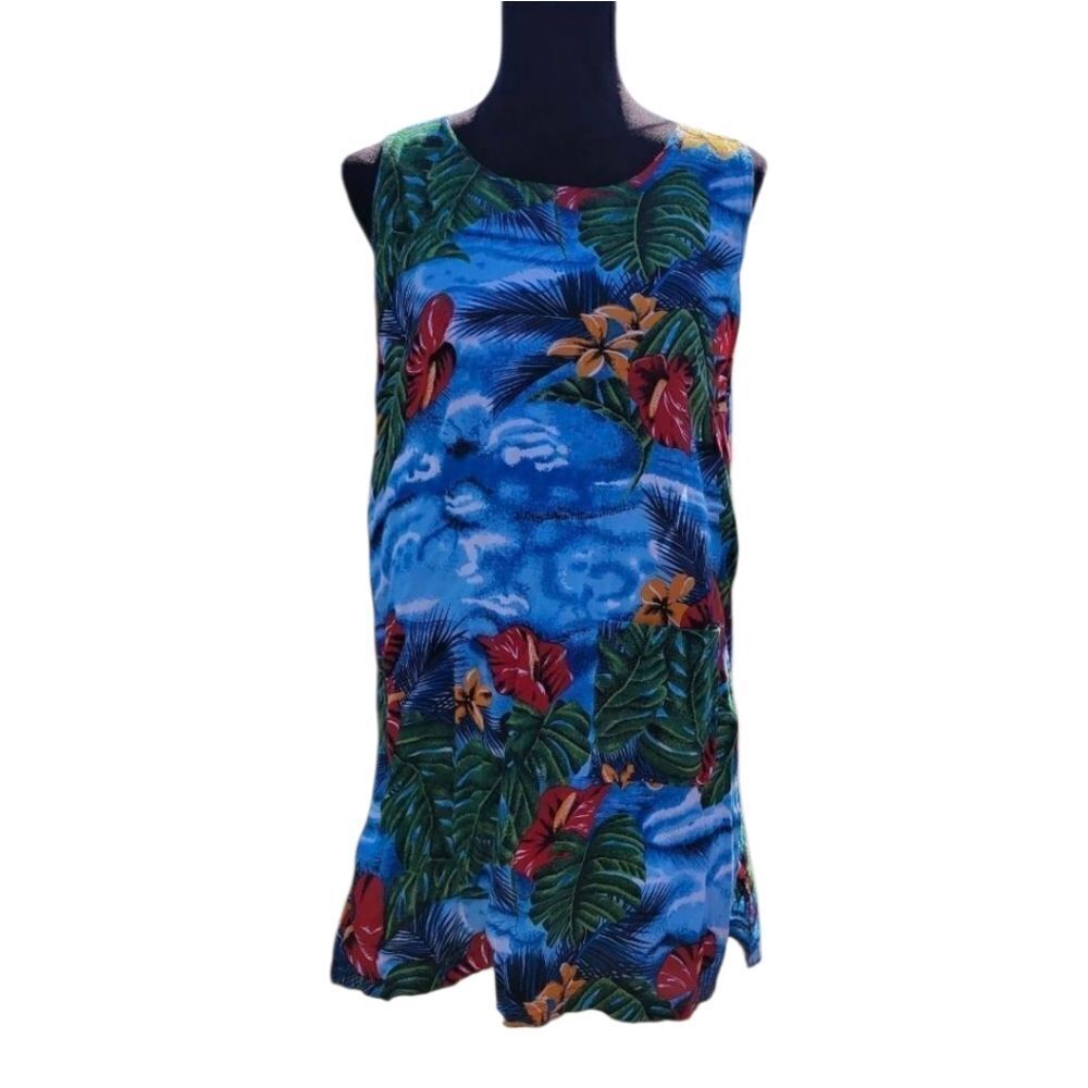 Gloria's Fashions Blue Womens Floral Tropical Print Sleeveless Summer Dress, M